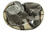 Polished Septarian Geode Heart - Black Crystals #230411-1